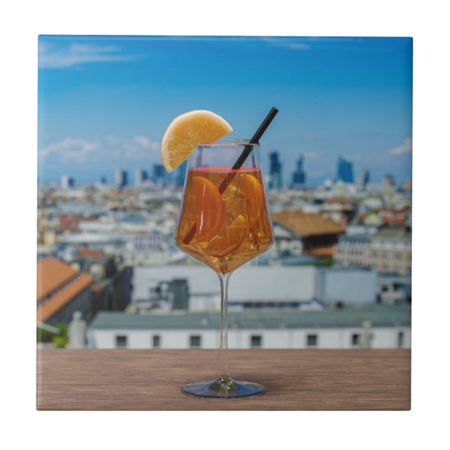 Spritz cocktail on a table with view of Milan Tile (Front)