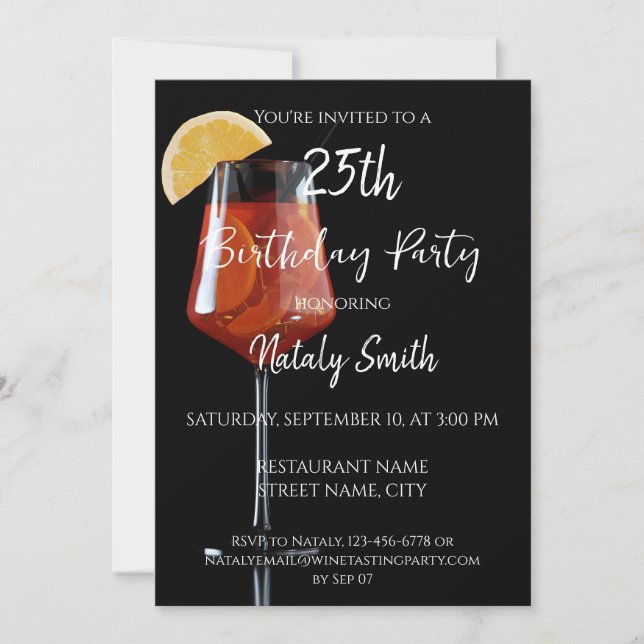 Spritz cocktail on black invitation (Front)
