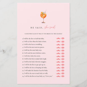 Spritz He Said She Said Bridal Shower Game Card