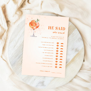 Spritz Theme He Said She Said Bridal Shower Game Invitation