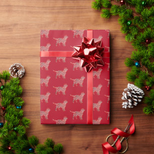 Sprocker Spaniel Christmas Dog Cute Silhouette Red Wrapping Paper