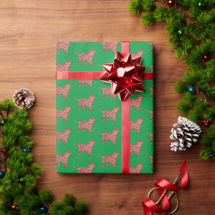 Sprocker Spaniel Christmas Dog Silhouette Green Wrapping Paper