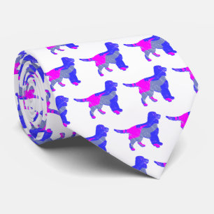 Sprocker Spaniel Dog Pink & Blue Dark White Neck Tie