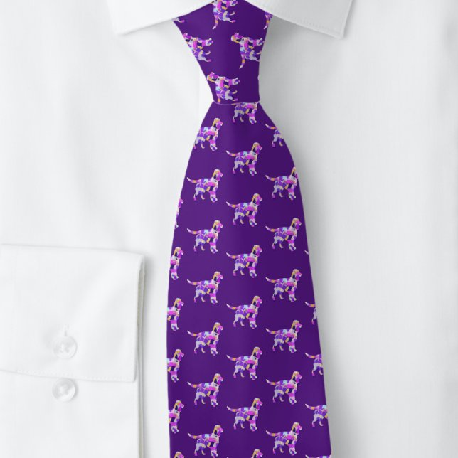 Sprocker Spaniel Dog Silhouette Cute Purple PY&B Tie (Sprocker Purple Tie close up)