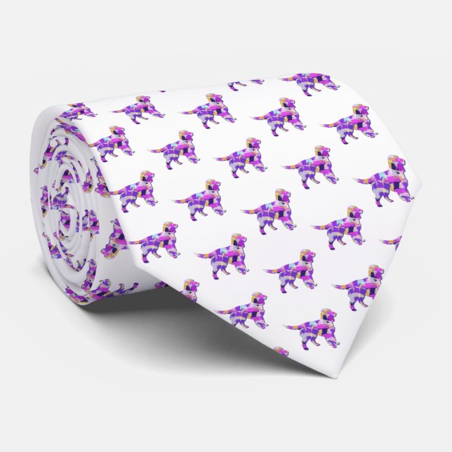 Sprocker Spaniel Dog Silhouette Cute Purple White  Tie (Rolled)