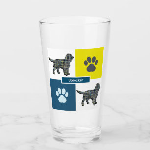 Sprocker Spaniel Dog Silhouette & Paw Y&B Grid Glass