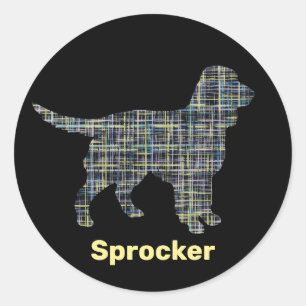 Sprocker Spaniel Dog Yellow & Black Grid Line Classic Round Sticker