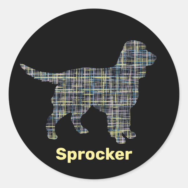 Sprocker Spaniel Dog Yellow & Black Grid Line Classic Round Sticker (Front)