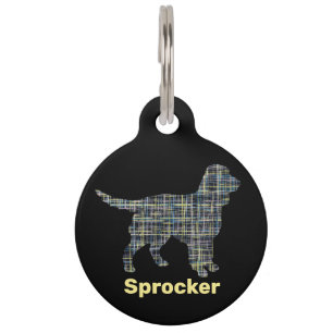 Sprocker Spaniel Dog Yellow & Black Grid Line Pet Tag