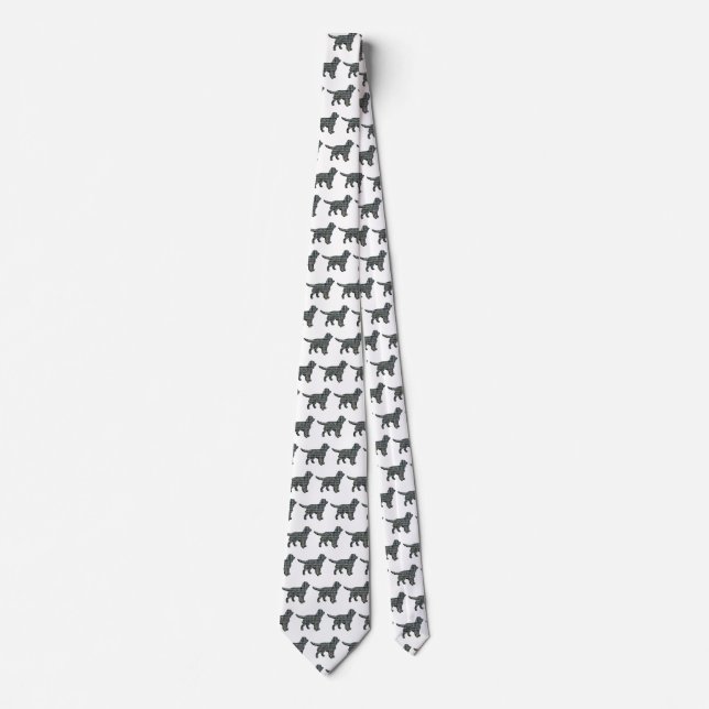 Sprocker Spaniel Dog Yellow & Black Grid White Tie (Front)