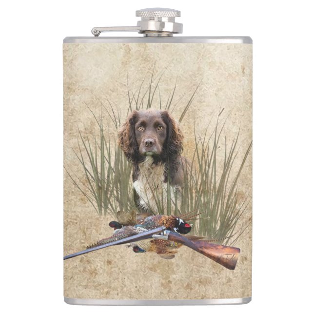 Sprocker Spaniel Teapot Gift Box Ceramic Tile Glas Hip Flask (Front)