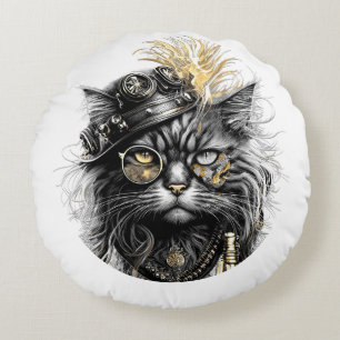 Sprocket-Paws The Funky Steampunk Cat Round Cushion