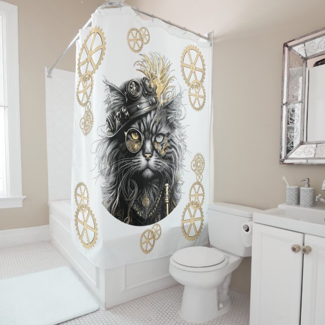 Sprocket-Paws The Funky Steampunk Cat  Shower Curtain (In Situ)