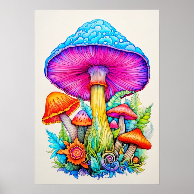 Sprouting Forest Mushroom Collage Illustration Poster (Front)