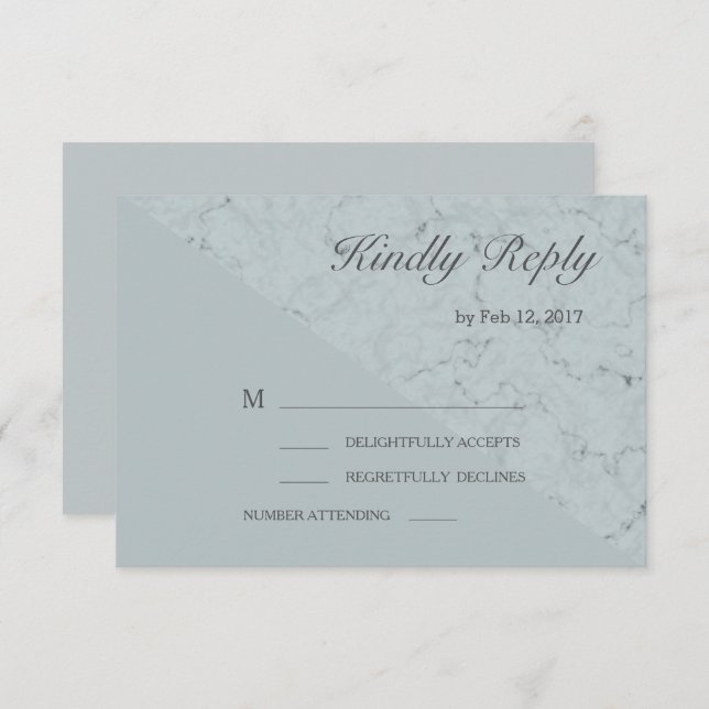 Spruce blue grey marble effect modern wedding rsvp invitation (Front/Back)