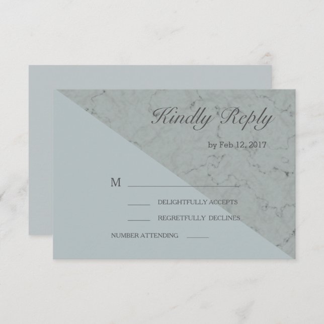 Spruce blue grey marble effect modern wedding rsvp invitation (Front/Back)