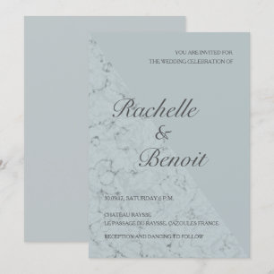 Spruce blue grey marble elegant modern wedding invitation