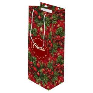 Spruce Boughs and Christmas Balls Red Green Wine Gift Bag