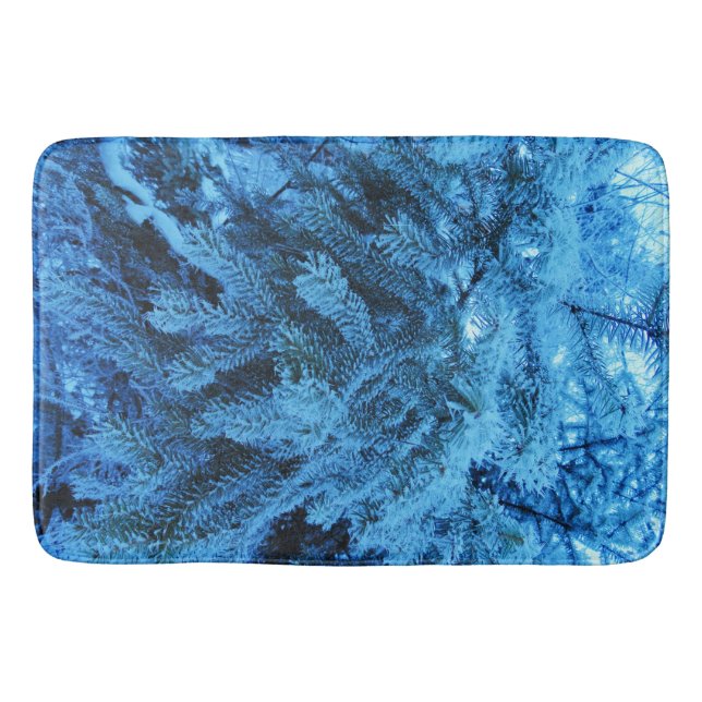 Spruce branches covered with snow & frost crystals bath mat (Front)