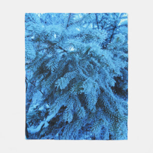 Spruce branches covered with snow & frost crystals fleece blanket