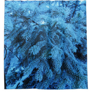 Spruce branches covered with snow & frost crystals shower curtain