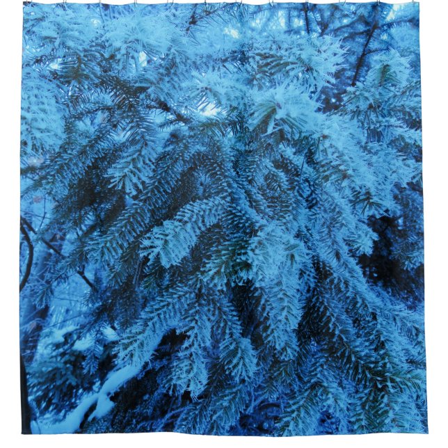Spruce branches covered with snow & frost crystals shower curtain (Front)