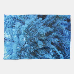 Spruce branches covered with snow & frost crystals tea towel