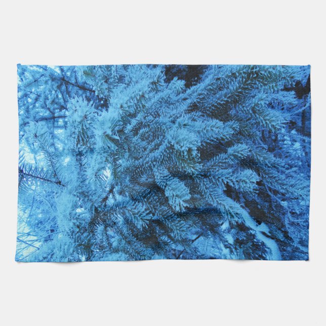 Spruce branches covered with snow & frost crystals tea towel (Horizontal)