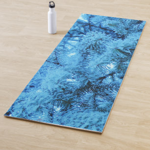 Spruce branches covered with snow & frost crystals yoga mat