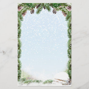 Spruce, cones, log, snow Winter Stationery