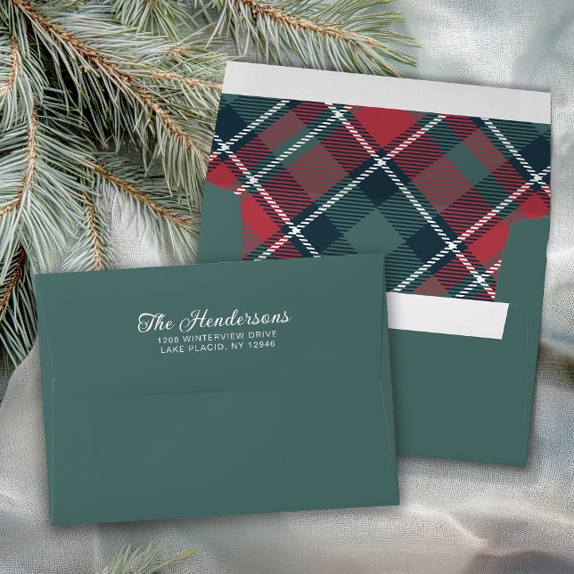 Spruce Green Rustic Tartan Plaid Return Address Envelope (Creator Uploaded)