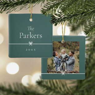 Spruce Green   Simple Minimal Bow Photo Ceramic Ornament