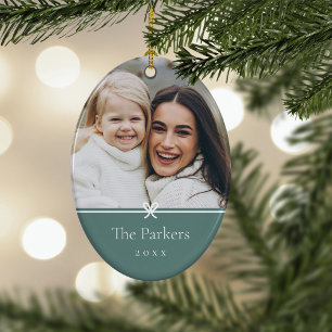 Spruce Green   Simple Minimal Bow Photo Ceramic Tree Decoration
