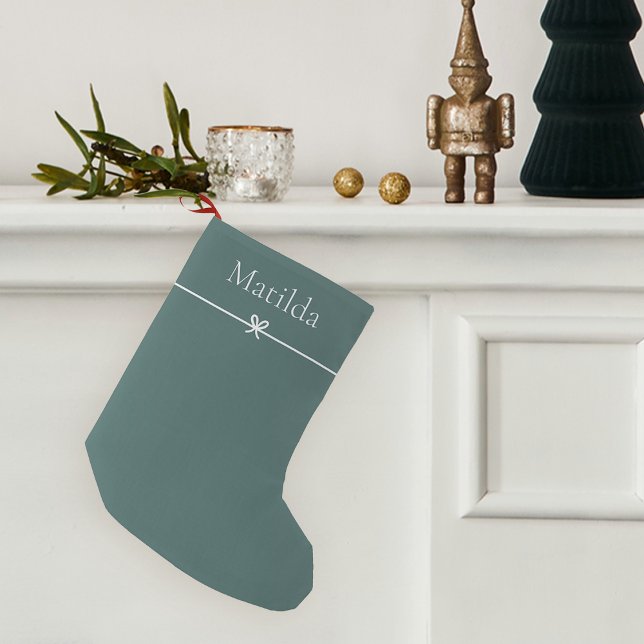 Spruce Green | Simple Minimalist Bow Personalised Small Christmas Stocking (Creator Uploaded)