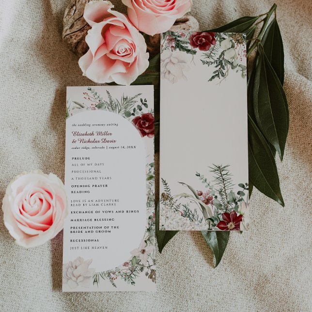 Spruce & Lace | Winter Floral Wedding Program Programme (Creator Uploaded)