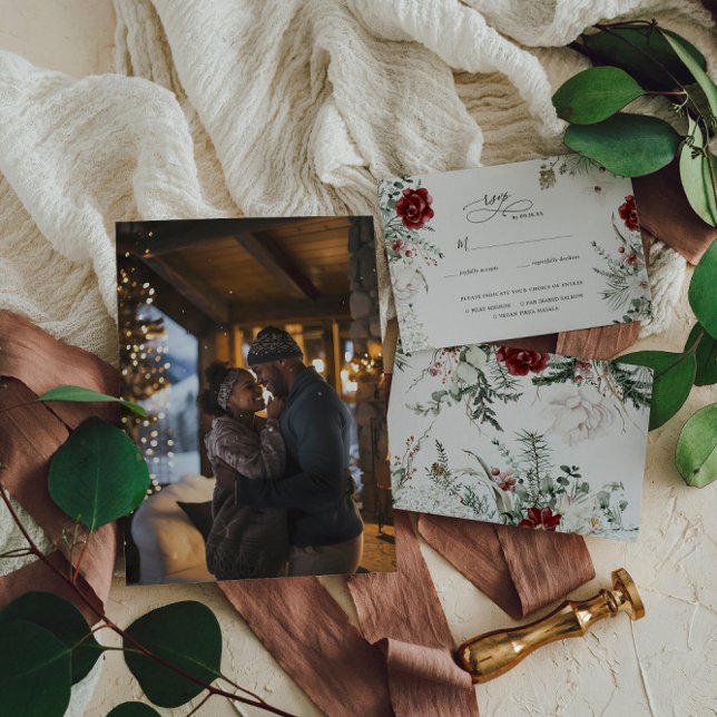 Spruce & Lace | Winter Florals Wedding RSVP Card (Creator Uploaded)