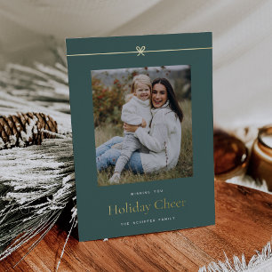 Spruce   Modern Bow Simple Minimal Photo Christmas Foil Holiday Card