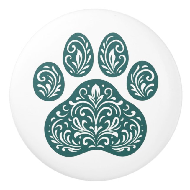 Spruce Pawprint Scandi Folk Art Ceramic Knob (Front)
