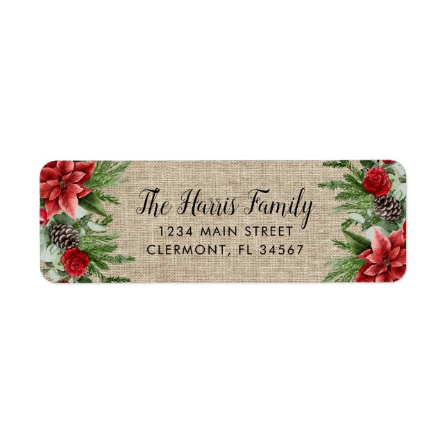 Spruce Pinecone and Poinsettia on Burlap (Front)