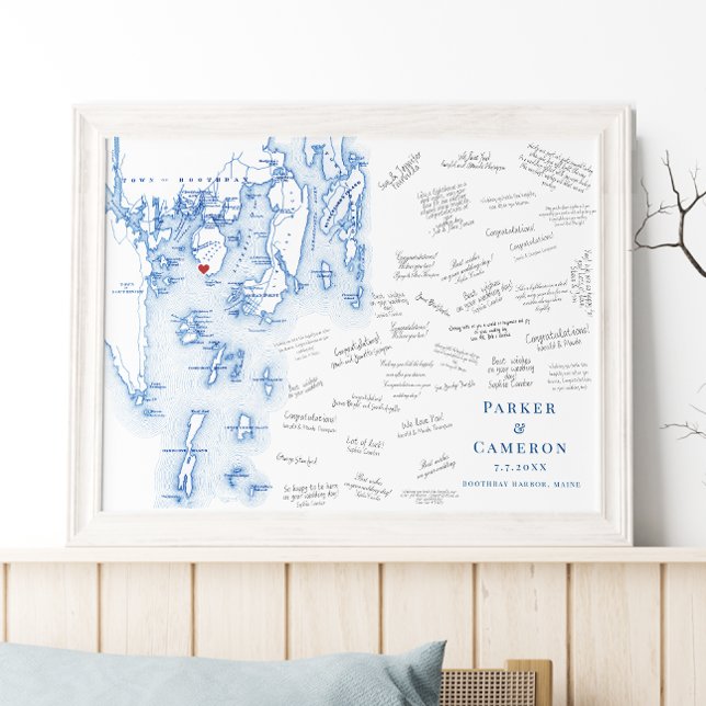 Spruce Point Inn Wedding Blue Guest Book Poster (Spruce Point Inn Wedding Aleternative Guest Book Poster Boothbay Harbor Map from Coastal Map Designs)