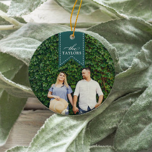 Spruce Ribbon Holiday Photo Ceramic Tree Decoration