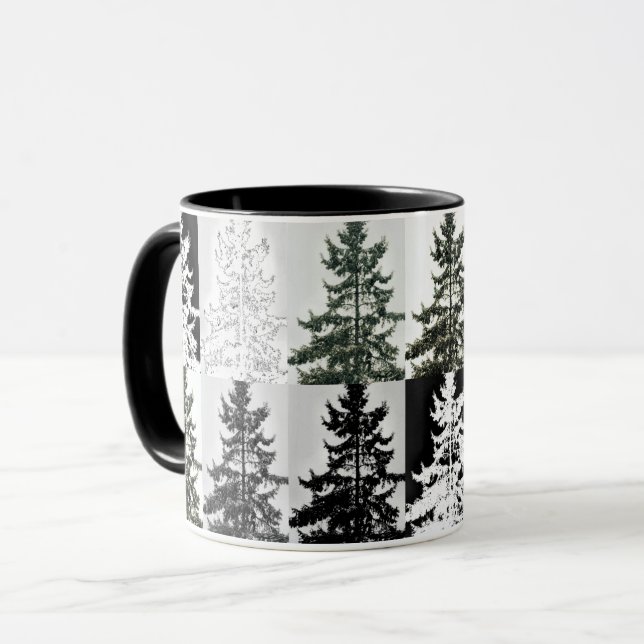 Spruce Trees Black White Grey Pop Art Nature Mug (Front Left)