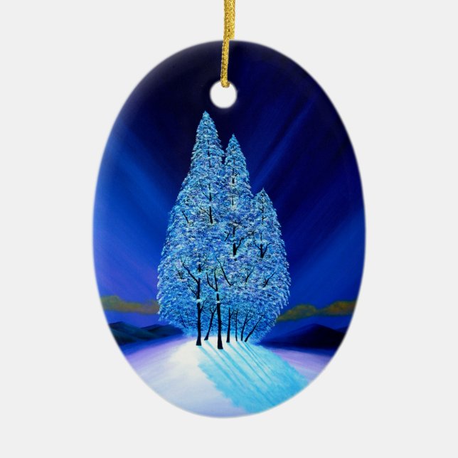 Spruce Trees Blue Christmas Seven Ceramic Tree Decoration (Front)