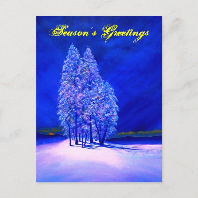 Spruce Trees Blue Holiday Postcard (Front)