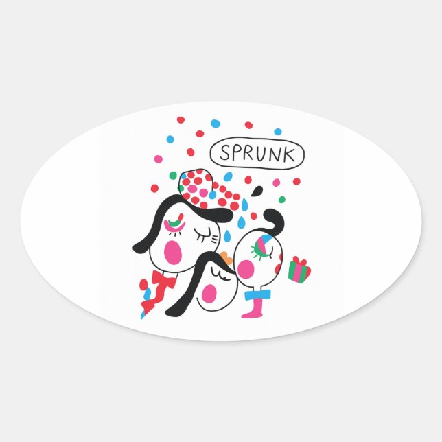Sprunki Celebration – Child Art by Yuho Oval Sticker (Front)