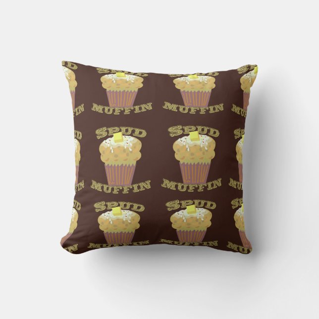 Spud Muffin Pattern Funny Potato Design Cushion (Front)