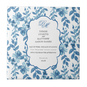 Spun Sugar & Skydiver Blue Wedding Keepsake Cerami Tile