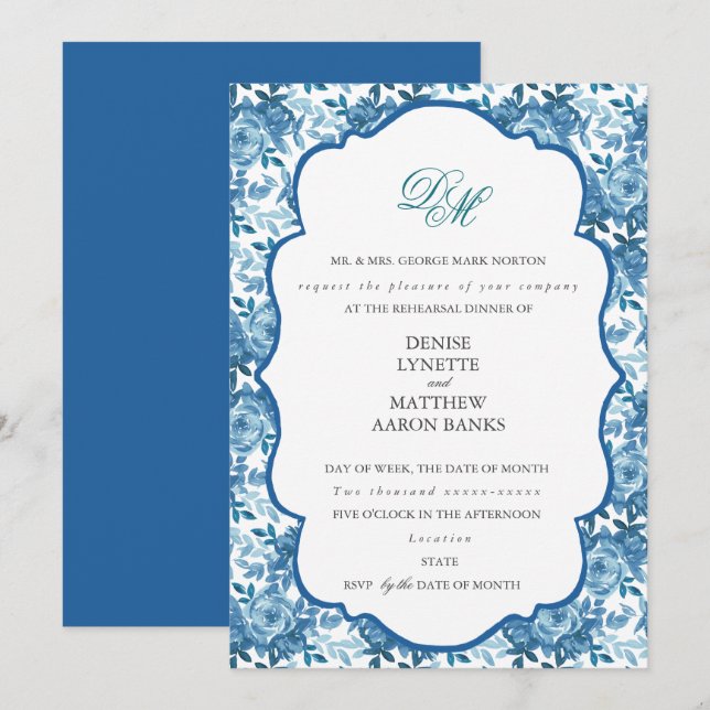 Spun Sugar & Skydiver Blue Wedding Rehearsal Invitation (Front/Back)