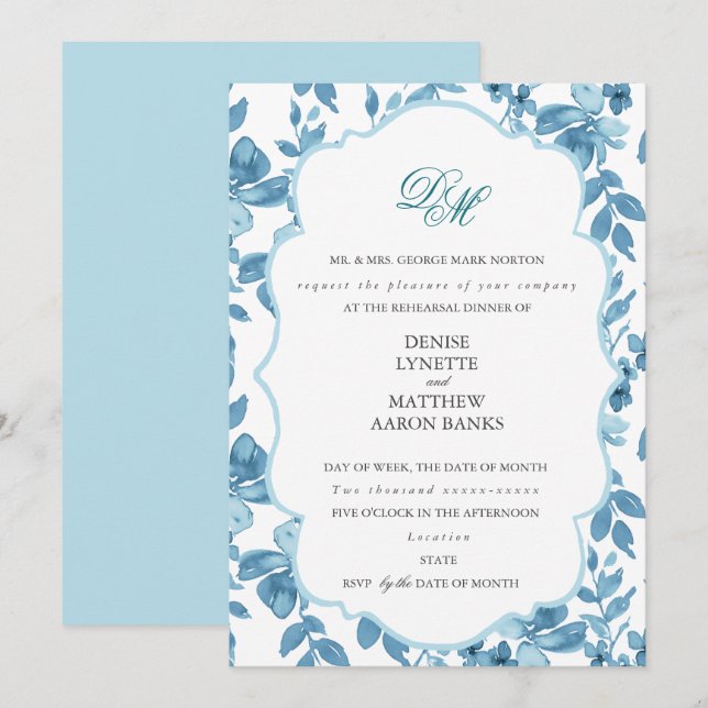 Spun Sugar & Skydiver Blue Wedding Rehearsal Invitation (Front/Back)