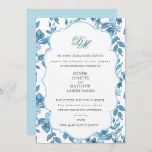 Spun Sugar & Skydiver Blue Wedding Rehearsal Invitation